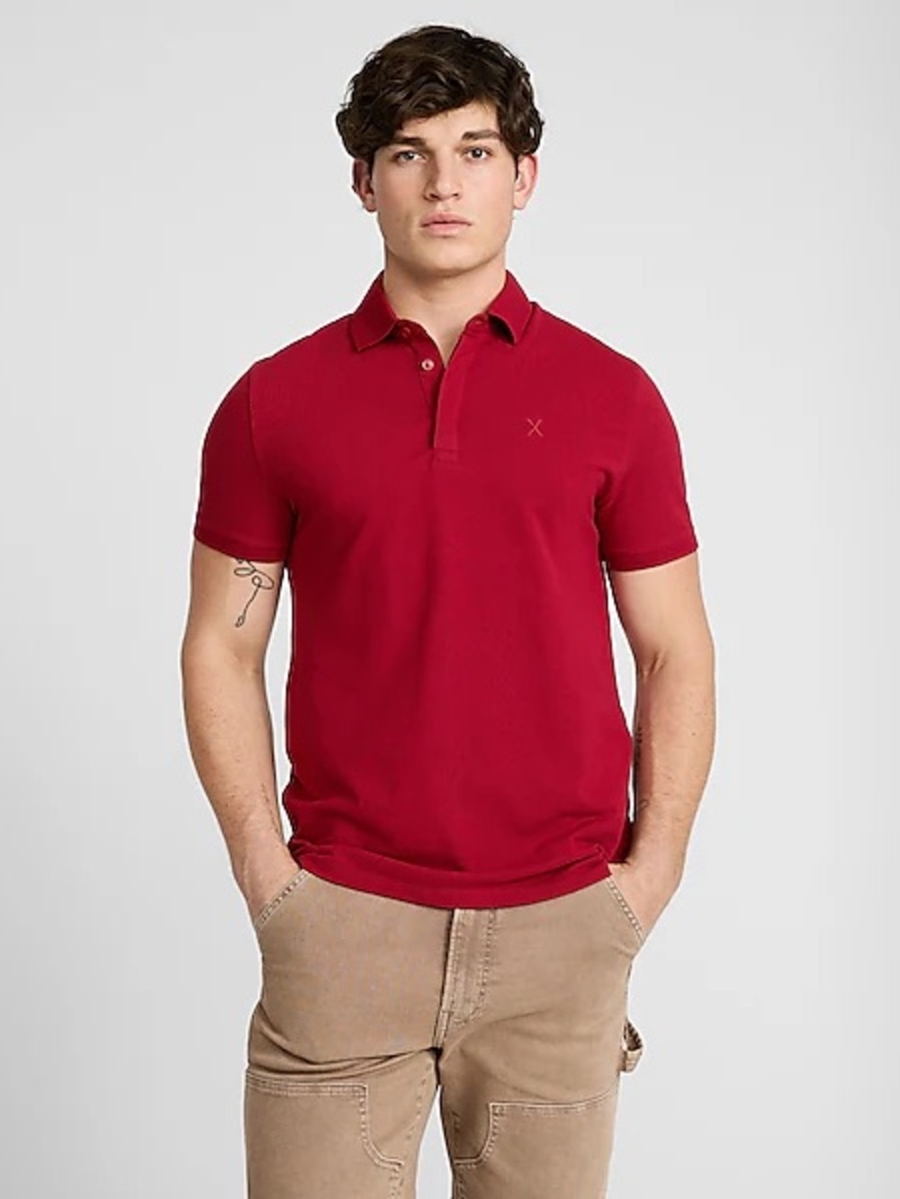 Express Men’s Red X Label Short Sleeve Polo Shirt Size Medium Dadcore Golfcore